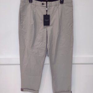 NWT Ted Baker Relaxed Fit Pleated Trouser PRETTY Pant Stone Size 34 $146 3B049